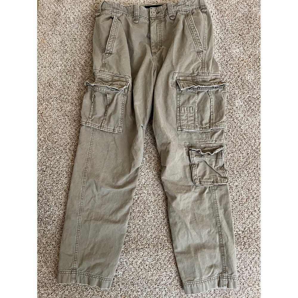 Abercrombie & Fitch Mens Cargo Pants 30x32 Olive Green Loose Fit Military Style